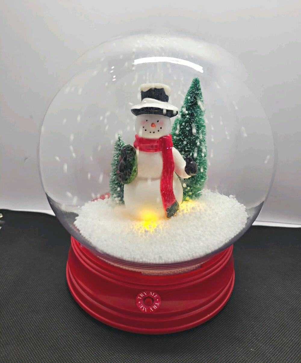 R.A. Creations Limited LED Lighted Musical Snowman Snow Globe Trees Red Base